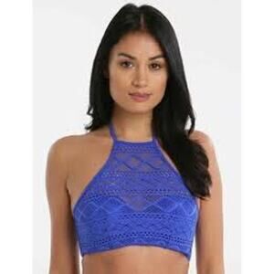 NWT Freya sundance underwire padded high neck crochet swim top Size 32D blue